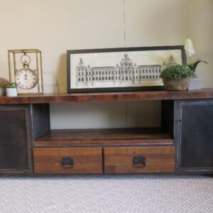 Mueble tipo Rack TV de madera antigua maciza y rustica