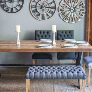 Mesa de comedor rustica de madera maciza de pinotea y patas de hierro modelo X