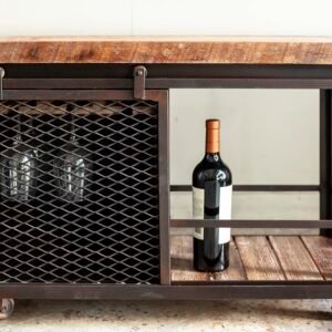 Aparador rustico de madera maciza de pinotea y estructura de hierro